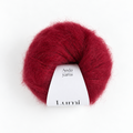 A ball of deep burgundy red yarn with a white paper label that reads 'Auda yarns Lumi', centered on a clean white background.